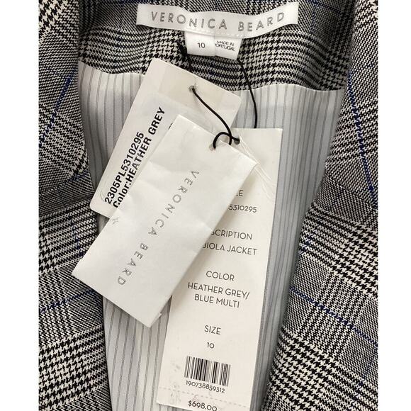 Veronica Beard Fabiola Jacket In Heather Grey / Blue Multi 10 Plaid Crop Blazer - Picture 13 of 16